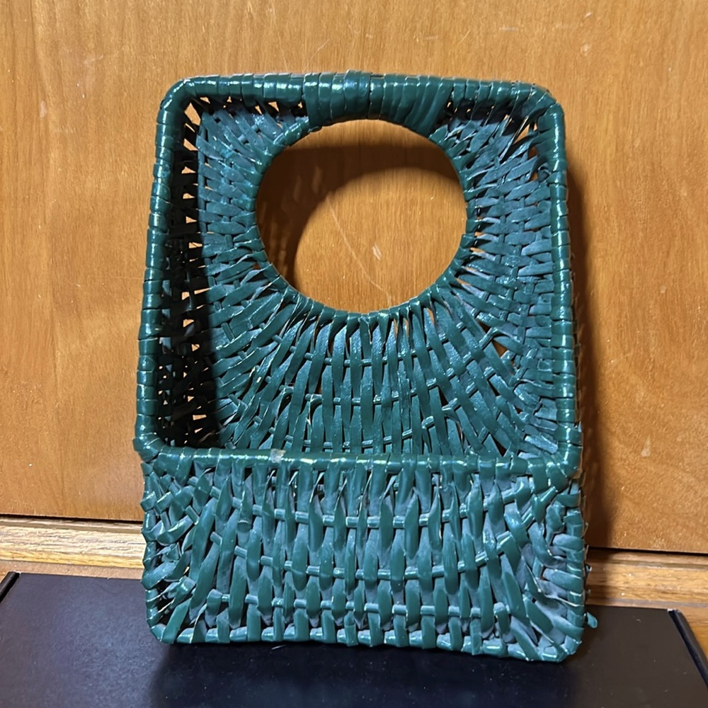 Vintage teal wicker basket